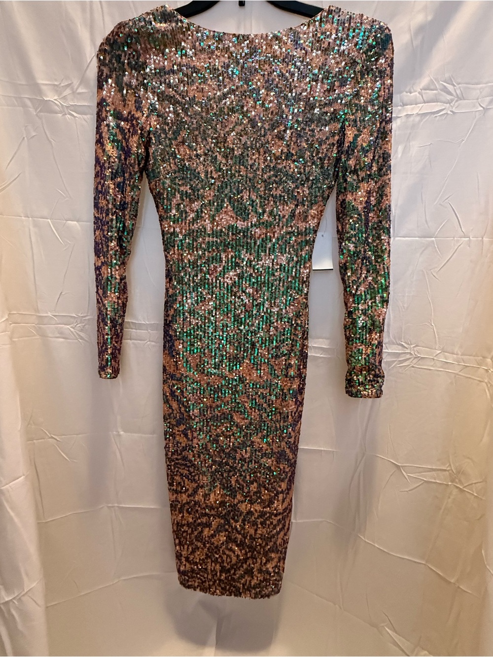 Dress the Population Rose Gold and Green Sequin Long Sleeve Bodycon Dress
